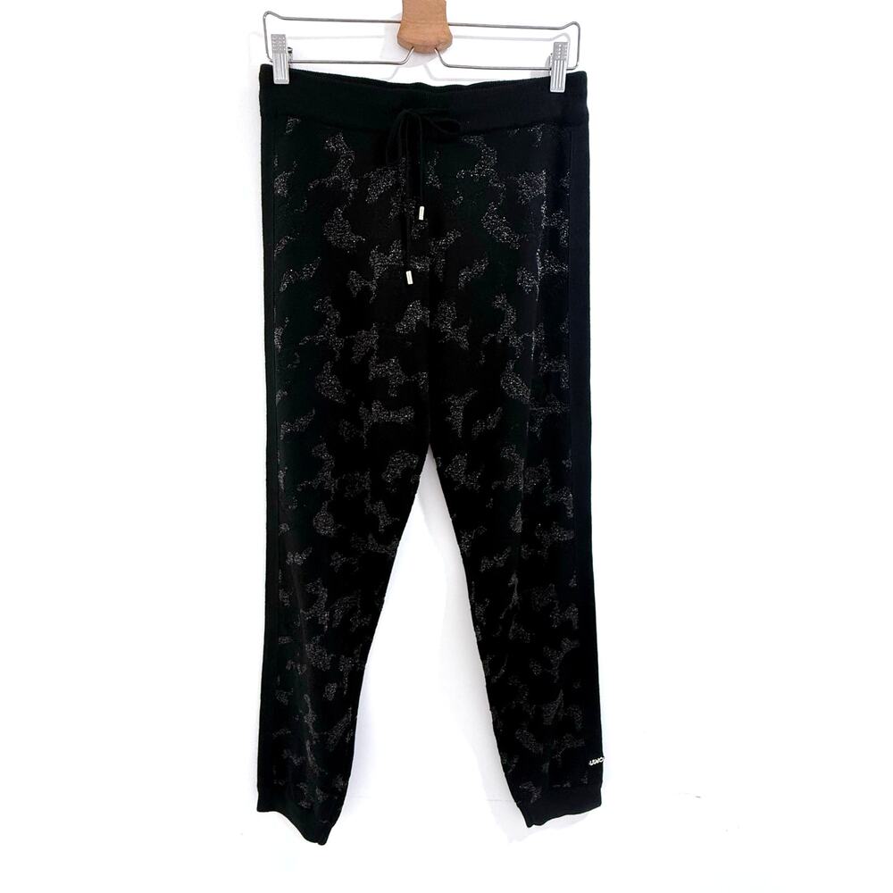 LIU JO euro black silver funky knit stretch sweatpants casual pants joggers